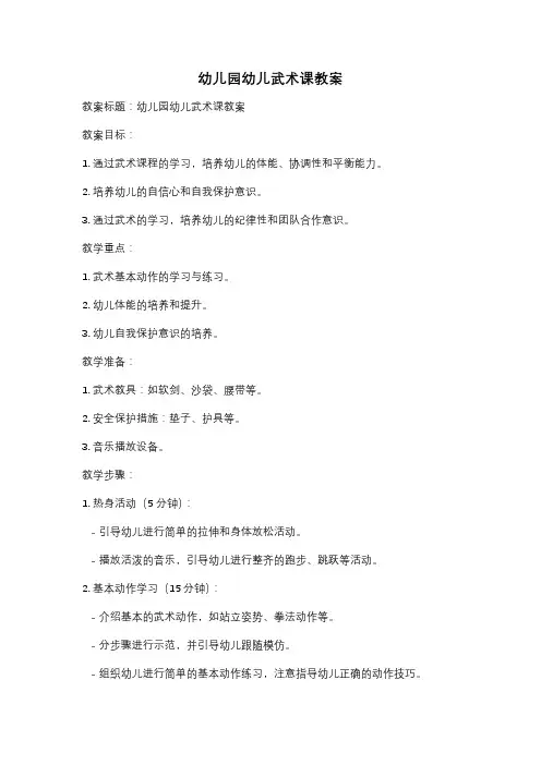 幼儿园幼儿武术课教案