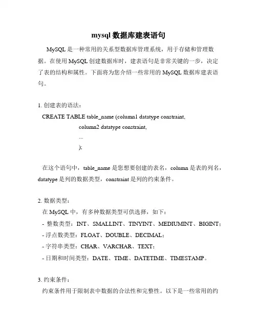 mysql数据库建表语句