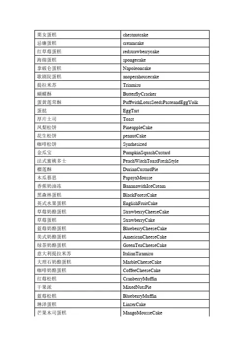 各式蛋糕英文