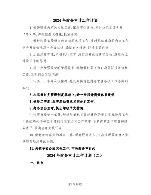 2024年财务审计工作计划(二篇)
