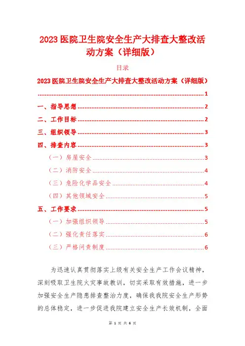 2023医院卫生院安全生产大排查大整改活动方案