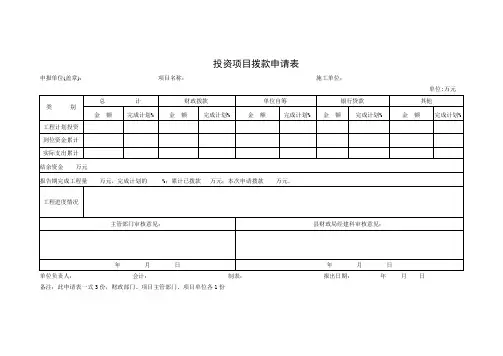 投资项目拨款申请表