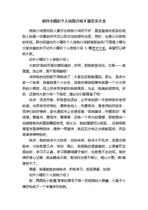 幼升小精彩个人自我介绍5篇范文大全