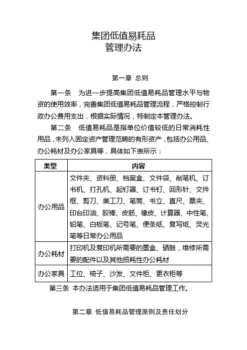 大型国有集团公司低值易耗品管理办法