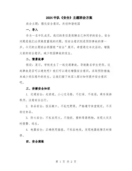 2024中队《安全》主题班会方案