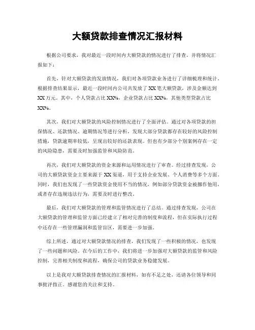 大额贷款排查情况汇报材料