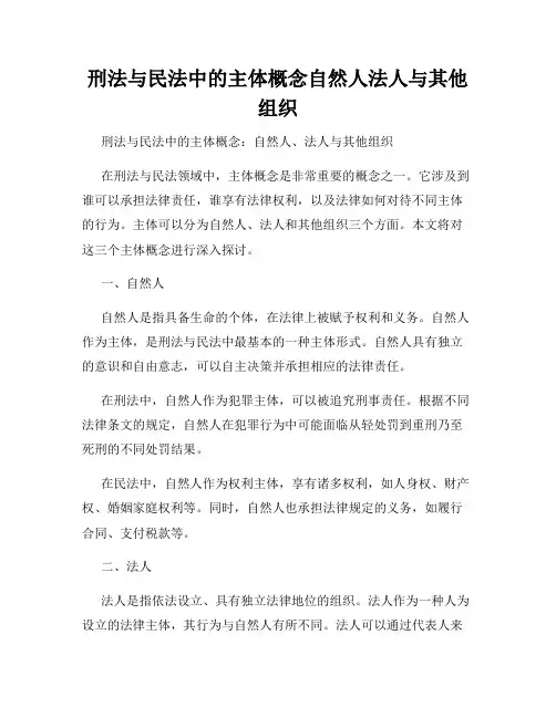 刑法与民法中的主体概念自然人法人与其他组织