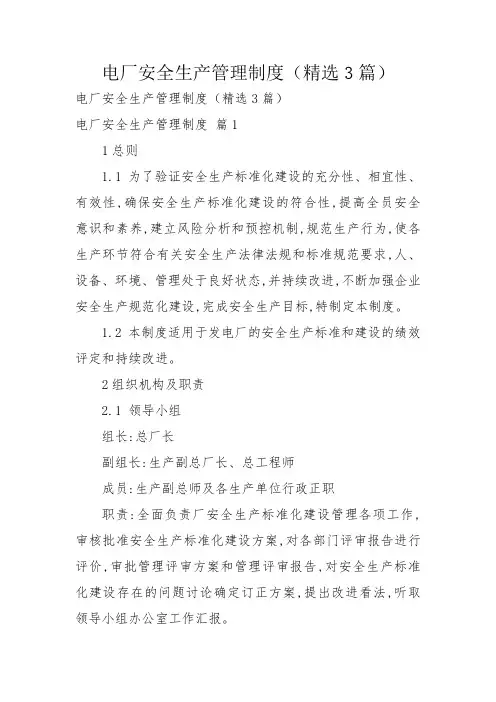 电厂安全生产管理制度(精选3篇)