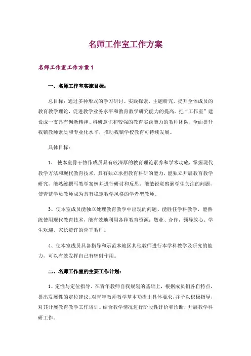 名师工作室工作方案