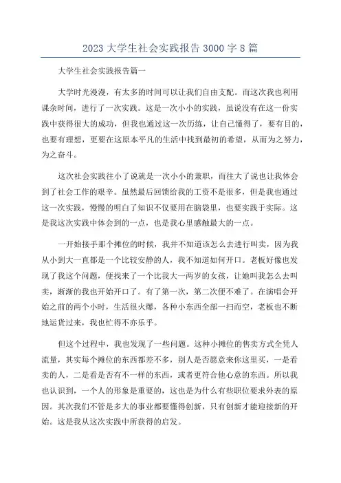 2023大学生社会实践报告3000字8篇