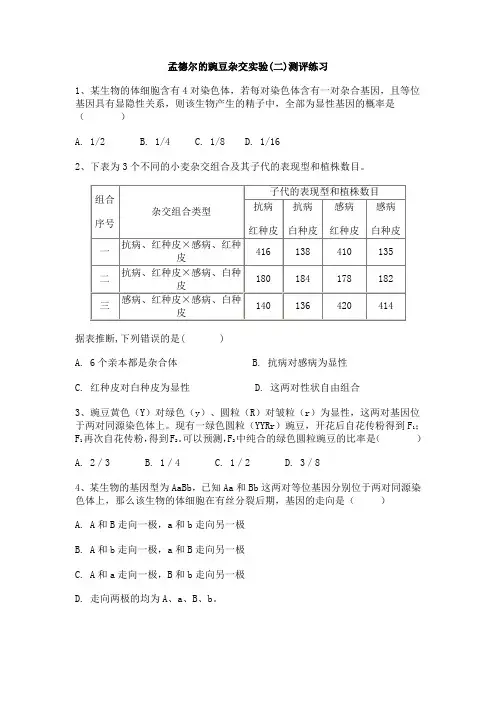 高中生物必修二 遗传与进化-高中必修2-第1章第2节孟德尔的豌豆杂交实验(二)-练习题