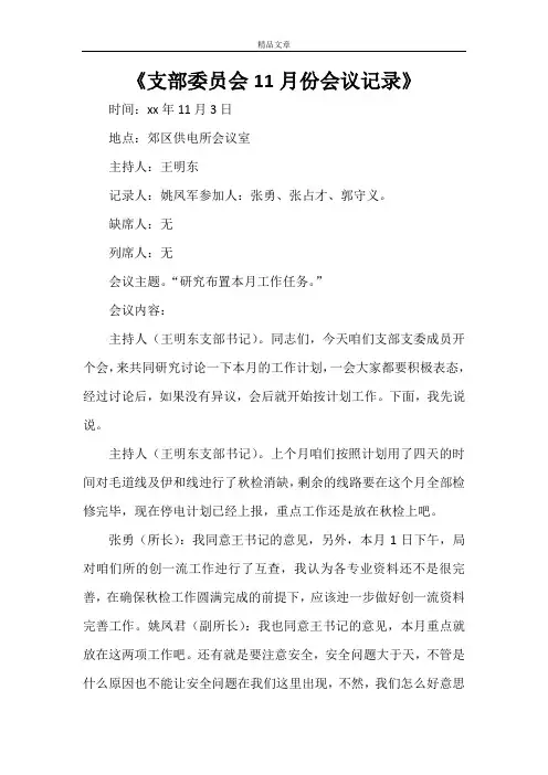 《支部委员会11月份会议记录》