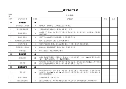 项目评标打分表