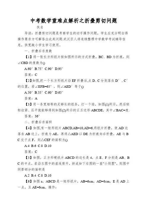 中考数学重难点解析之折叠剪切问题