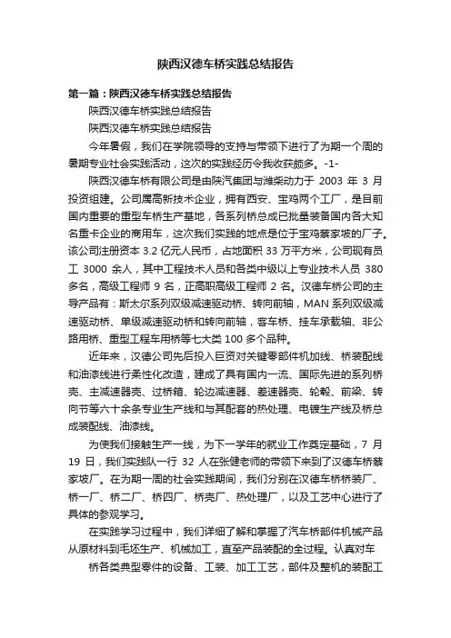 陕西汉德车桥实践总结报告