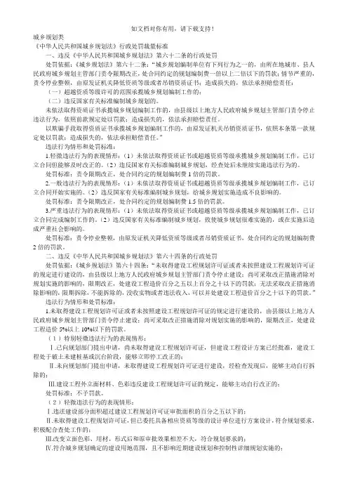 《中华人民共和国城乡规划法》行政处罚裁量标准