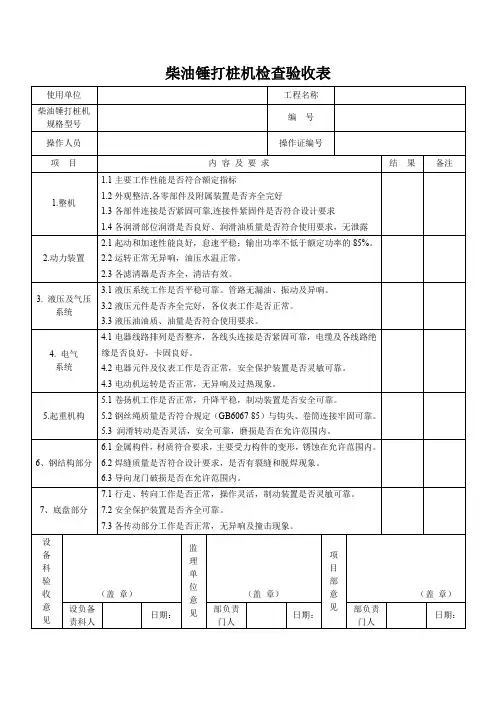 柴油锤打桩机检查验收表
