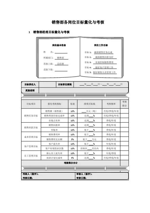 销售部各岗位目标量化与考核范例