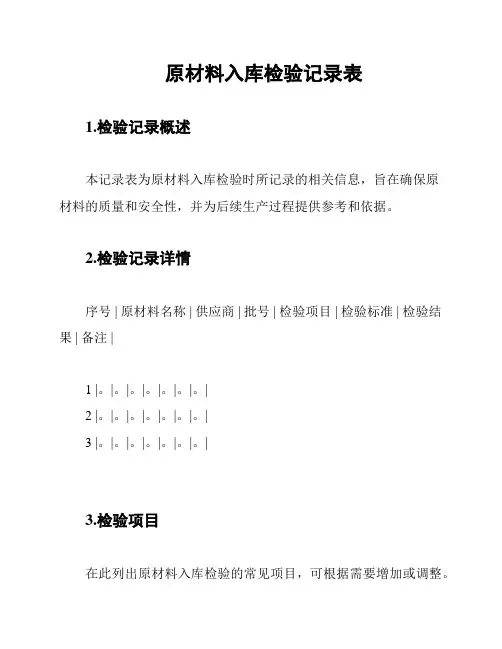 原材料入库检验记录表