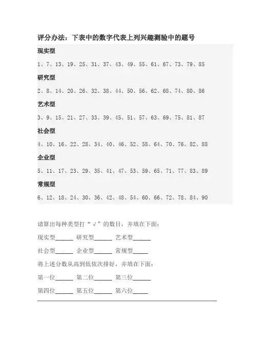 霍兰德职业兴趣测试题答案