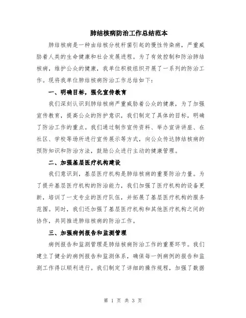 肺结核病防治工作总结范本