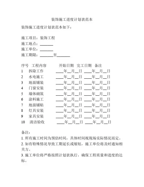 装饰施工进度计划表范本