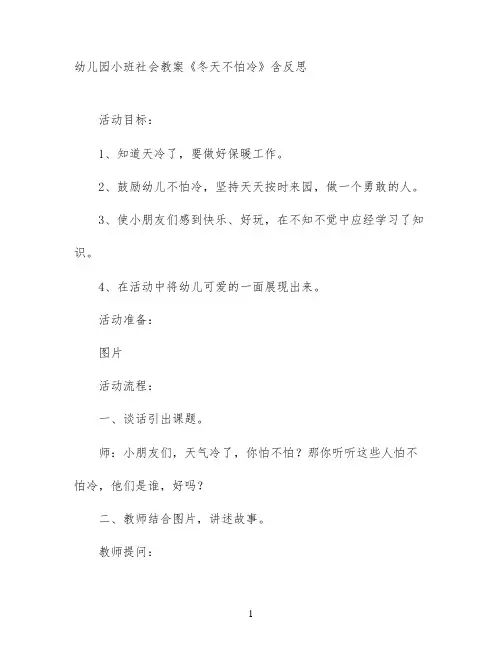 幼儿园小班社会教案《冬天不怕冷》含反思