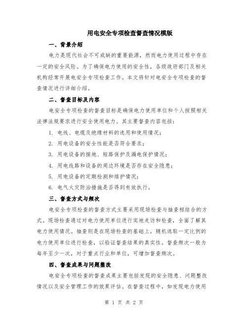 用电安全专项检查督查情况模版