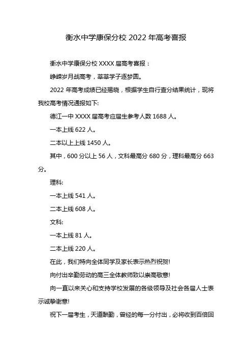 衡水中学康保分校2022年高考喜报