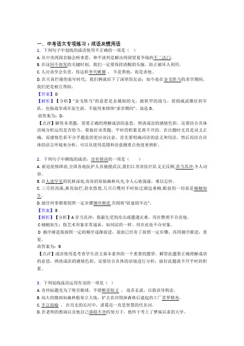 初中中考语文成语及惯用语训练试题及答案(Word版)