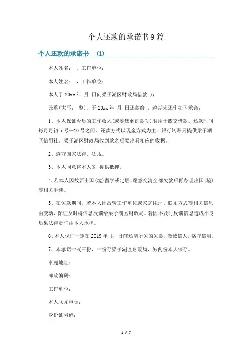 个人还款的承诺书9篇