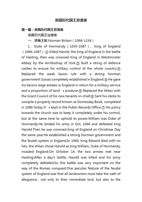 英国历代国王世袭表