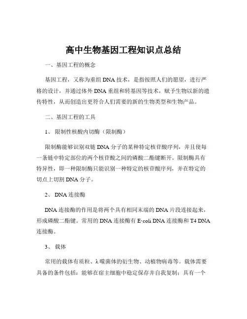 高中生物基因工程知识点总结