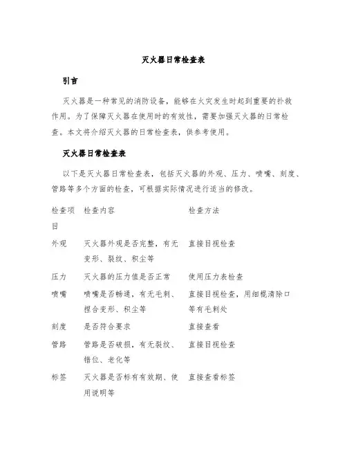 灭火器日常检查表