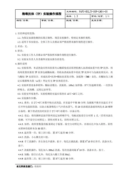 梅毒抗体(TP)实验操作规程(吉比爱)