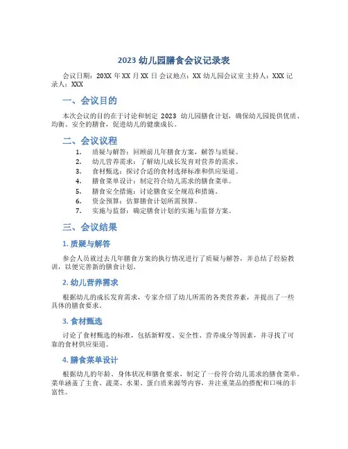 2023幼儿园膳食会议记录表
