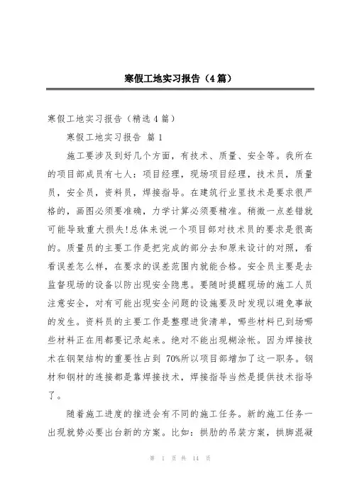 寒假工地实习报告(4篇)