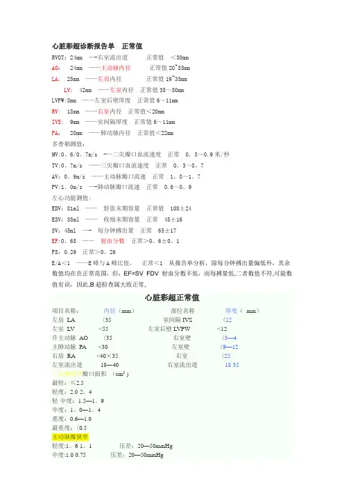 心脏彩超诊断报告单 正常值