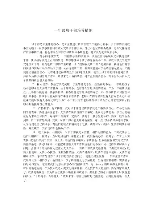 一年级班干部培养措施