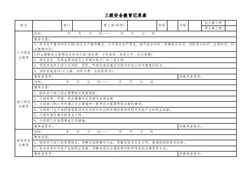 三级安全教育记录表