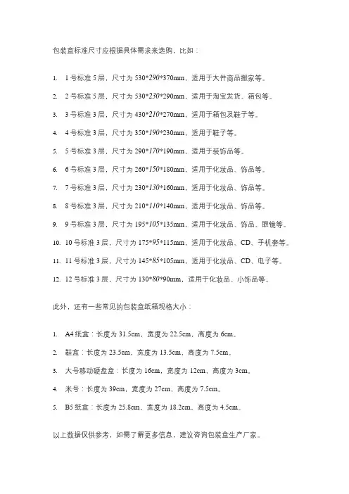包装盒标准尺寸
