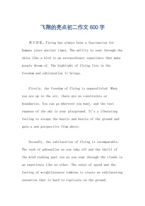 飞翔的亮点初二作文600字