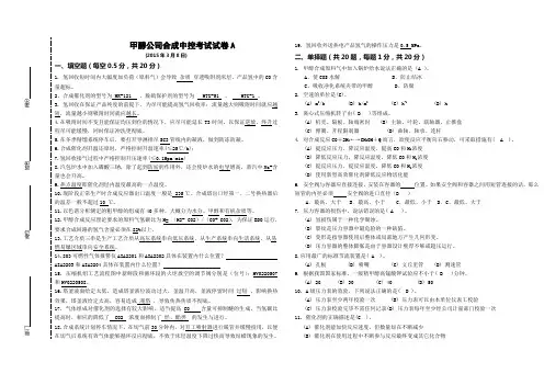 甲醇公司合成中控考试试卷A