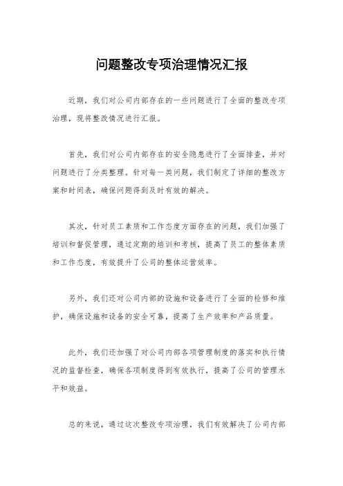 问题整改专项治理情况汇报