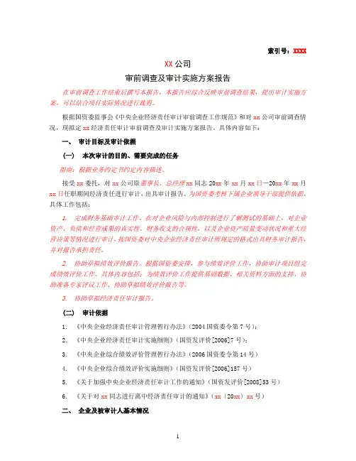集团经济责任审计审前调查及审计实施方案报告