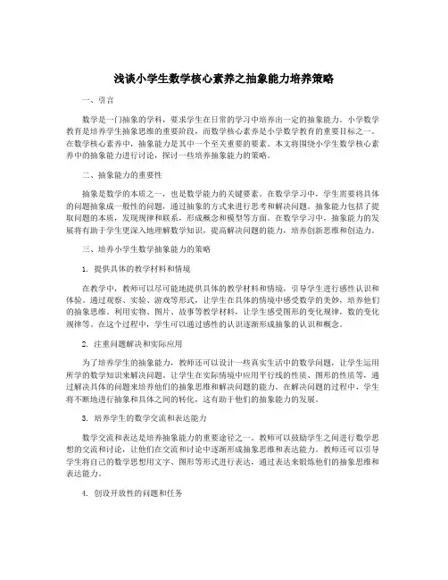 浅谈小学生数学核心素养之抽象能力培养策略