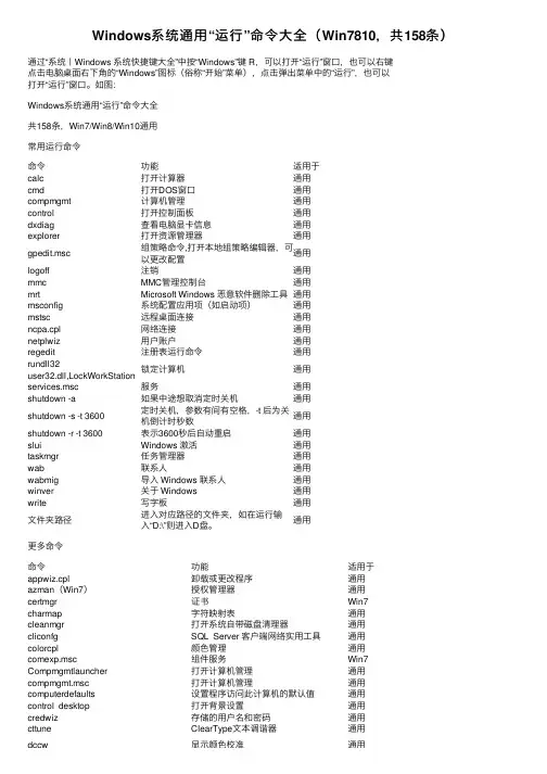 Windows系统通用“运行”命令大全（Win7810，共158条）