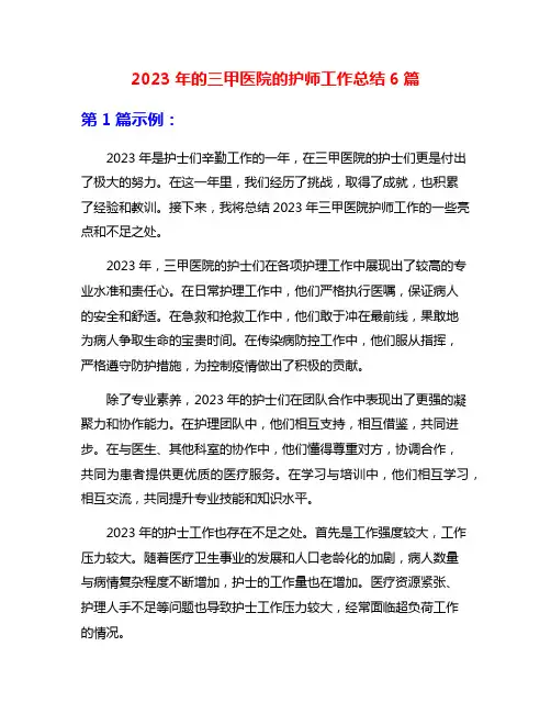 2023年的三甲医院的护师工作总结6篇