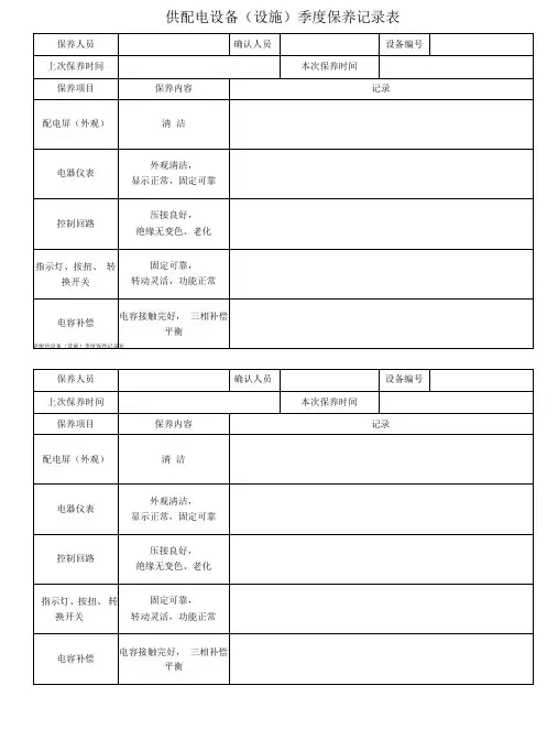 供配电设备(设施)季度保养记录表
