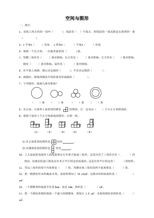 数学6下苏教版试卷 115份通用版数学六年级下册总复习专题：空间与图形1 含答案